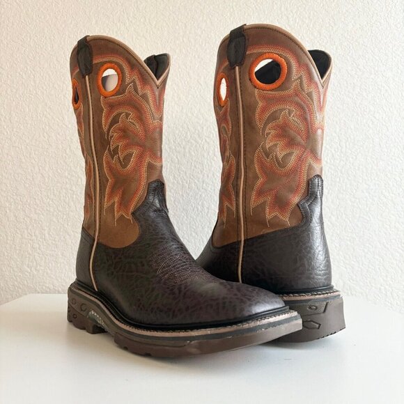 NEW Capitan Mens Cowboy Workboots Size 9D Western Brown Leather Square Toe Boots - Picture 1 of 10